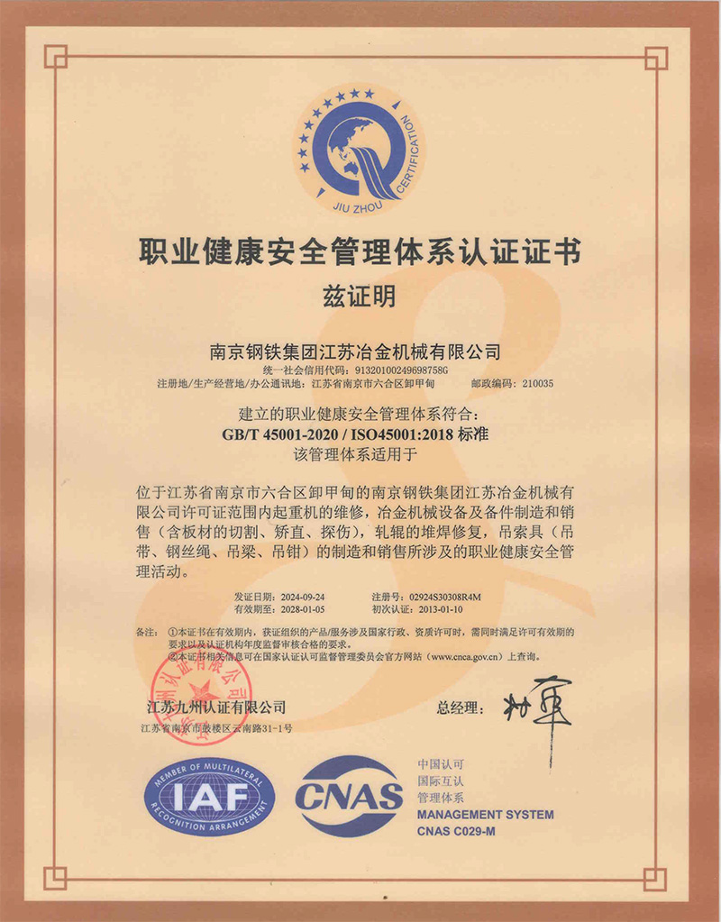 職業(yè)健康安全管理體系認證證書(shū)1